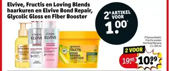 Kruidvat Elvive, Fructis en Loving Blends haarkuren en Elvive Bond Repair, Glycolic Gloss en Fiber Booster aanbieding