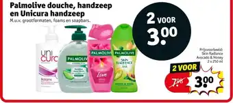 Kruidvat Palmolive douche, handzeep en Unicura handzeep aanbieding