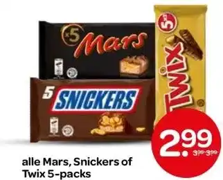 Spar alle Mars, Snickers of Twix 5-packs aanbieding