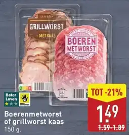 ALDI Boerenmetworst of grillworst kaas aanbieding