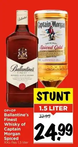 Vomar Voordeelmarkt Ballantine's Finest Whisky of Captain Morgan Spiced XXL-fles 1,5 liter aanbieding
