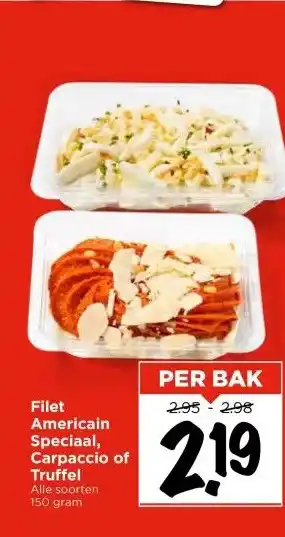 Vomar Voordeelmarkt Filet Americain Speciaal, Carpaccio of Truffel aanbieding