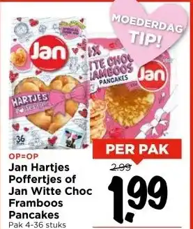 Vomar Voordeelmarkt Jan Hartjes Poffertjes of Jan Witte Choc Framboos Pancakes aanbieding