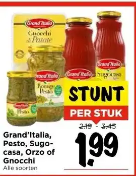Vomar Voordeelmarkt Grand'Italia, Pesto, Sugo- casa, Orzo of Gnocchi aanbieding