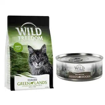 Zooplus 6,5 kg Wild Freedom - Sterilised: Green Lands - Lam + 6 x 70 g wild zwijn aanbieding