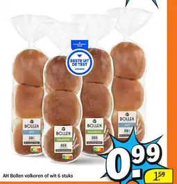 Albert Heijn AH Bollen volkoren of wit 6 stuks aanbieding