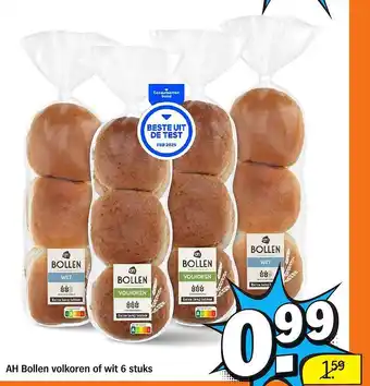Albert Heijn AH Bollen volkoren of wit 6 stuks aanbieding