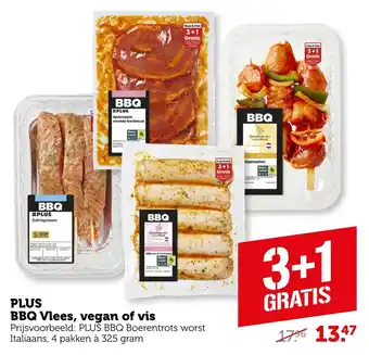 Coop Plus BBQ Vlees, vegan of vis aanbieding