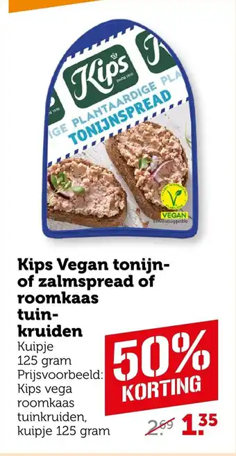 Coop Kips Vegan tonijn of zalmspread of roomkaas tuinkruiden aanbieding