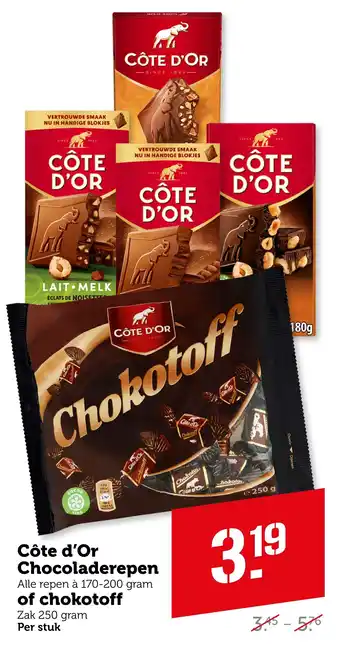 Coop Côte d'Or Chocoladerepen of chokotoff aanbieding