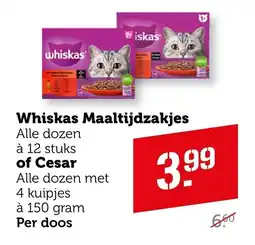 Coop Whiskas Maaltijdzakjes of Cesar aanbieding