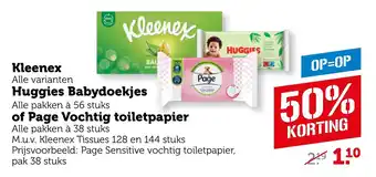 Coop Kleenex, Huggies Babydoekjes of Page Vochtig toiletpapier aanbieding