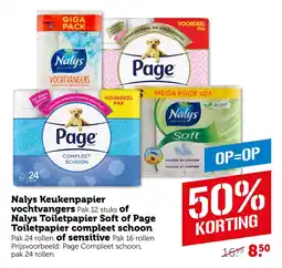 Coop Nalys Keukenpapier vochtvangers of Nalys Toiletpapier Soft of Page Toiletpapier compleet schoon of sensitive aanbieding