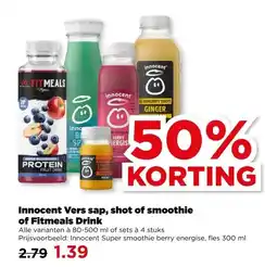 PLUS Innocent Vers sap, shot of smoothie of Fitmeals Drink aanbieding