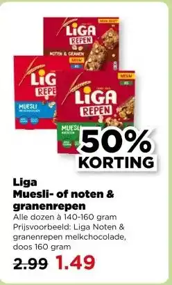 PLUS Liga Muesli- of noten & granenrepen aanbieding
