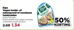 PLUS Kips Vegan tonijn- of zalmspread of roomkaas tuinkruiden aanbieding