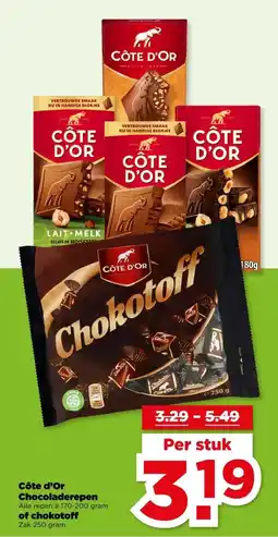PLUS Côte d'Or Chocoladerepen of chokotoff aanbieding