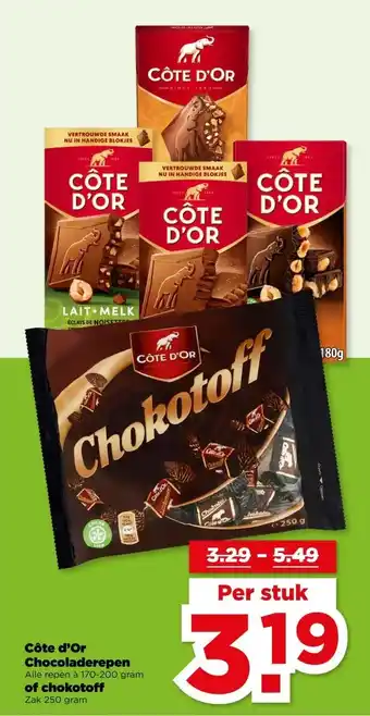 PLUS Côte d'Or Chocoladerepen of chokotoff aanbieding
