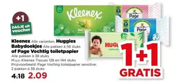 PLUS Kleenex, Huggies Babydoekjes of Page Vochtig toiletpapier aanbieding