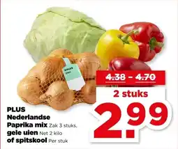 PLUS PLUS Nederlandse Paprika mix, gele uien  of spitskool aanbieding