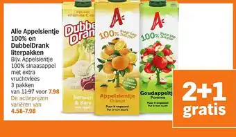 Albert Heijn Alle Appelsientje 100% en DubbelDrank literpakken aanbieding