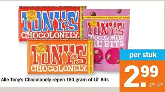 Albert Heijn Alle Tony's Chocolonely repen  of Lil' Bits aanbieding