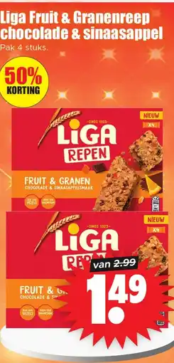 Dirk Liga Fruit & Granenreep chocolade & sinaasappel aanbieding
