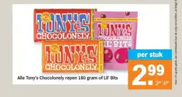 Albert Heijn Alle Tony's Chocolonely repen 180 gram of Lil' Bits aanbieding