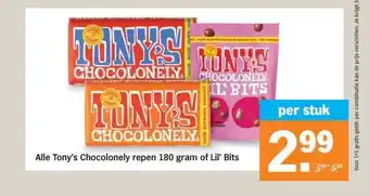 Albert Heijn Alle Tony's Chocolonely repen 180 gram of Lil' Bits aanbieding