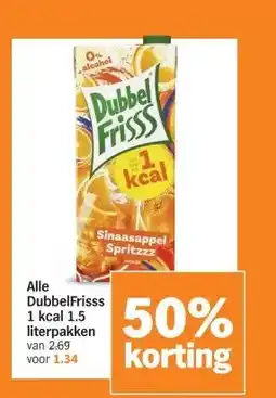 Albert Heijn Alle DubbelFrisss 1 kcal 1.5 literpakken aanbieding