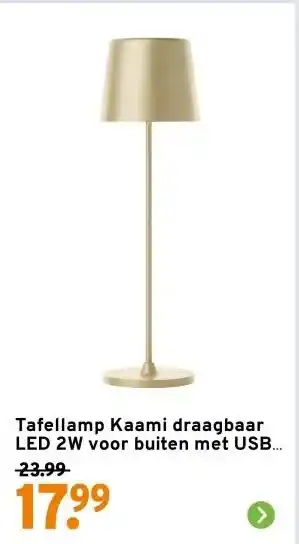 GAMMA Tafellamp Kaami draagbaar LED 2W voor buiten met USB oplaadbare accu, matgoud aanbieding