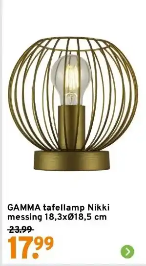GAMMA GAMMA tafellamp Nikki messing 18,3xØ18,5 cm aanbieding
