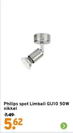 GAMMA Philips spot Limbali GU10 50W nikkel aanbieding