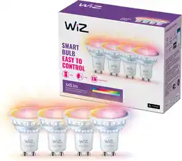 Amazon WiZ Spot 4-pack - Gekleurd en Wit Licht - Slimme LED Verlichting - GU10 fitting - 50W - Glas - Wi-Fi aanbieding