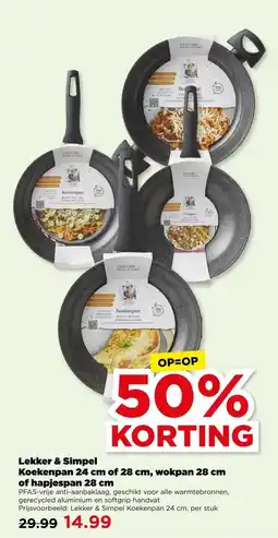 PLUS Lekker & Simpel Koekenpan 24 cm of 28 cm, wokpan 28 cm of hapjespan 28 cm aanbieding
