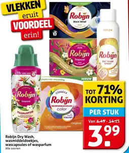 Hoogvliet Robijn Dry Wash, wasmiddeldoekjes, wascapsules of wasparfum aanbieding