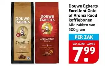 Hoogvliet Douwe Egberts Excellent Gold of Aroma Rood koffiebonen aanbieding