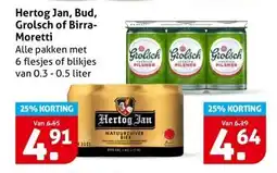 Hoogvliet Hertog Jan, Bud, Grolsch of Birra- Moretti aanbieding