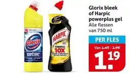 Hoogvliet Glorix bleek of Harpic powerplus gel aanbieding