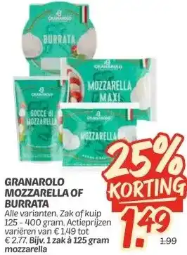 Dekamarkt GRANAROLO MOZZARELLA OF BURRATA aanbieding