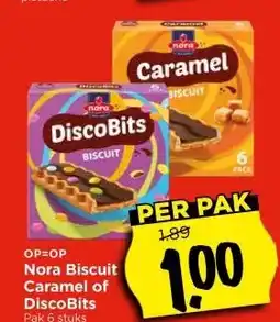 Vomar Voordeelmarkt Nora Biscuit Caramel of DiscoBits aanbieding
