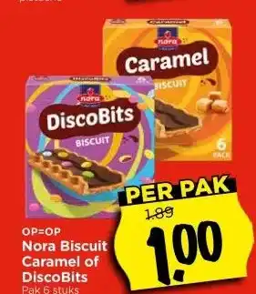 Vomar Voordeelmarkt Nora Biscuit Caramel of DiscoBits aanbieding