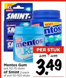 Vomar Voordeelmarkt Mentos Gum pot 50-75 stuks of Smint 2-pack of pot 50-100 stuks aanbieding