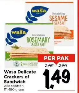 Vomar Voordeelmarkt Wasa Delicate Crackers of Sandwich aanbieding