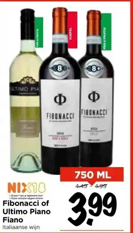Vomar Voordeelmarkt Fibonacci of Ultimo Piano Fiano Italiaanse wijn aanbieding