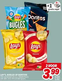 Dekamarkt LAY'S, BUGLES OF DORITOS aanbieding
