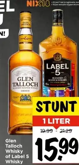 Vomar Voordeelmarkt Glen Talloch Whisky of Label 5 Whisky aanbieding