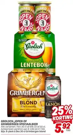 Dekamarkt GROLSCH, JOPEN OF GRIMBERGEN SPECIAALBIER aanbieding
