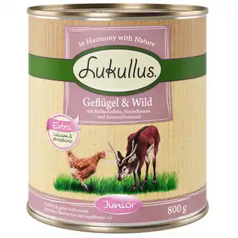 Zooplus Lukullus Naturkost Junior - 12 x 800 g Gevogelte & Wild (graanvrij) aanbieding