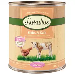 Zooplus Lukullus Naturkost Junior - 12 x 800 g Kip & Kalf aanbieding